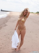 Ann Angel gold bikini on beach #6
