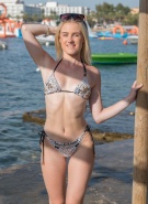 Petite Blonde Topless Down the harbour #8